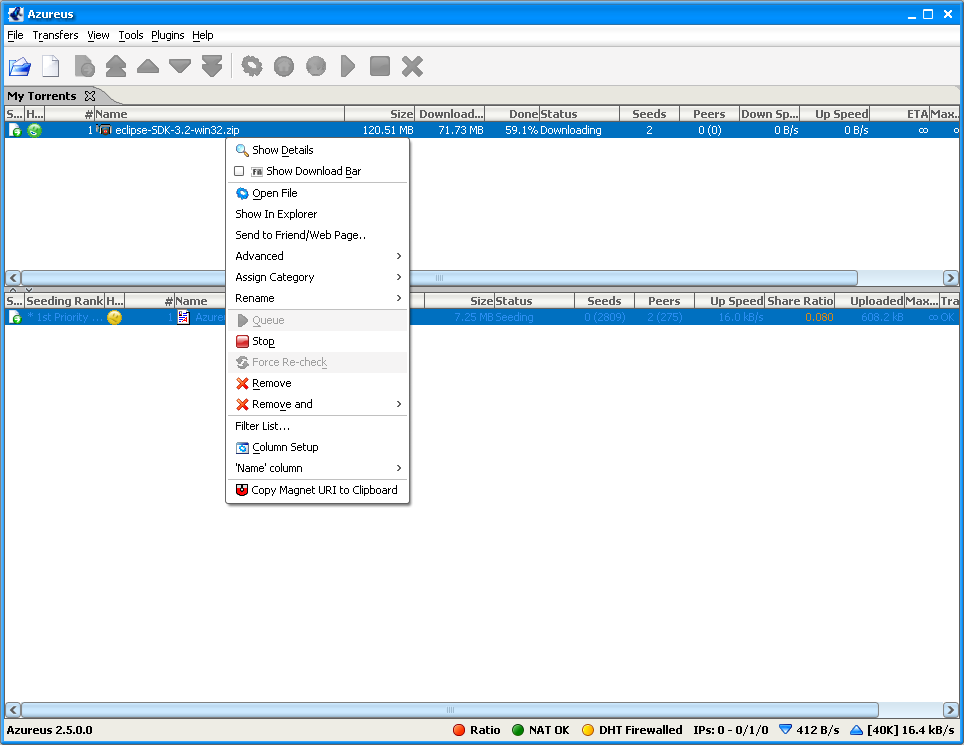 Azureus freeware screenshot